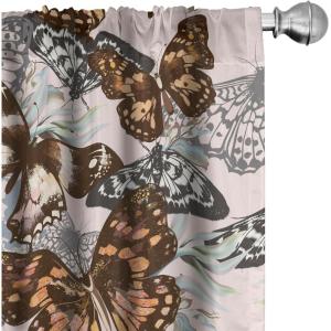 Ambesonne Boho Moth Curtains, Mystic Feel Wild Nature Wingy Animals with Trippy Colors Print Neutral, Window Treatments 2 Panel Set for Living Room Bedroom, Pair of – 28″ x 84″, Plum Purple Sea Blue(Dark Cocoa and Almond Green)