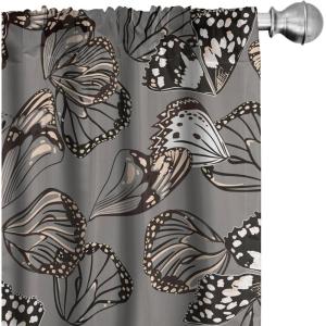 Ambesonne Boho Moth Curtains, Mystic Feel Wild Nature Wingy Animals with Trippy Colors Print Neutral, Window Treatments 2 Panel Set for Living Room Bedroom, Pair of – 28″ x 84″, Plum Purple Sea Blue(Pale Peach and Dark Grey)