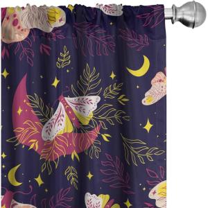 Ambesonne Boho Moth Curtains, Mystic Feel Wild Nature Wingy Animals with Trippy Colors Print Neutral, Window Treatments 2 Panel Set for Living Room Bedroom, Pair of – 28″ x 84″, Plum Purple Sea Blue(Indigo Magenta Yellow)