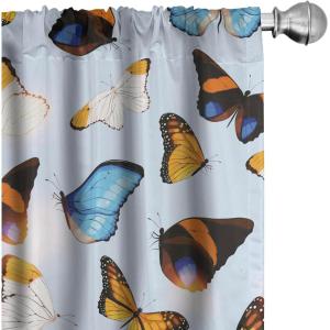Ambesonne Boho Moth Curtains, Mystic Feel Wild Nature Wingy Animals with Trippy Colors Print Neutral, Window Treatments 2 Panel Set for Living Room Bedroom, Pair of – 28″ x 84″, Plum Purple Sea Blue(Pale Orange and Sky Blue)