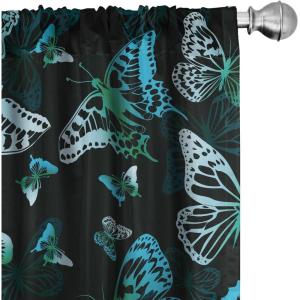 Ambesonne Boho Moth Curtains, Mystic Feel Wild Nature Wingy Animals with Trippy Colors Print Neutral, Window Treatments 2 Panel Set for Living Room Bedroom, Pair of – 28″ x 84″, Plum Purple Sea Blue(Charcoal Grey Sea Green)