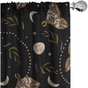 Ambesonne Boho Moth Curtains, Mystic Feel Wild Nature Wingy Animals with Trippy Colors Print Neutral, Window Treatments 2 Panel Set for Living Room Bedroom, Pair of – 28″ x 84″, Plum Purple Sea Blue(Charcoal Grey Warm Taupe)
