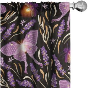 Ambesonne Boho Moth Curtains, Mystic Feel Wild Nature Wingy Animals with Trippy Colors Print Neutral, Window Treatments 2 Panel Set for Living Room Bedroom, Pair of – 28″ x 84″, Plum Purple Sea Blue(Mauve Fuchsia Sand Brown)