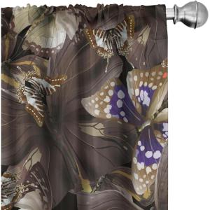 Ambesonne Boho Moth Curtains, Mystic Feel Wild Nature Wingy Animals with Trippy Colors Print Neutral, Window Treatments 2 Panel Set for Living Room Bedroom, Pair of – 28″ x 84″, Plum Purple Sea Blue(Dark Taupe Quartz and Indigo)