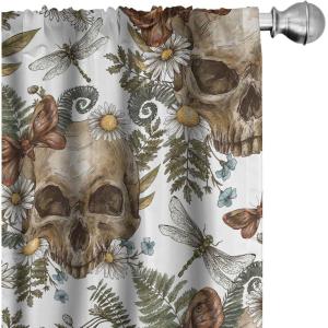 Ambesonne Boho Wings Curtains, Cottagecore Inspired Neutral Butterfly Pattern with Floral Ornaments, Window Treatments 2 Panel Set for Living Room Bedroom, Pair of – 28″ x 84″, Dark Sand Brown Taupe(White Camel Reseda Green)
