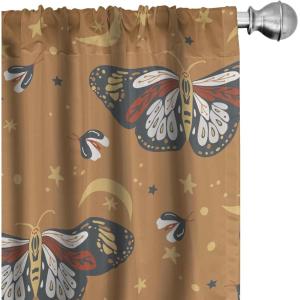 Ambesonne Boho Wings Curtains, Cottagecore Inspired Neutral Butterfly Pattern with Floral Ornaments, Window Treatments 2 Panel Set for Living Room Bedroom, Pair of – 28″ x 84″, Dark Sand Brown Taupe(Pale Brown Cinnamon)
