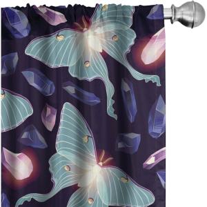 Ambesonne Boho Wings Curtains, Cottagecore Inspired Neutral Butterfly Pattern with Floral Ornaments, Window Treatments 2 Panel Set for Living Room Bedroom, Pair of – 28″ x 84″, Dark Sand Brown Taupe(Plum Pale Mint Green)