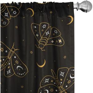 Ambesonne Boho Wings Curtains, Cottagecore Inspired Neutral Butterfly Pattern with Floral Ornaments, Window Treatments 2 Panel Set for Living Room Bedroom, Pair of – 28″ x 84″, Dark Sand Brown Taupe(Dark Brown Pale Orange)