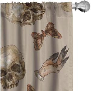 Ambesonne Boho Wings Curtains, Cottagecore Inspired Neutral Butterfly Pattern with Floral Ornaments, Window Treatments 2 Panel Set for Living Room Bedroom, Pair of – 28″ x 84″, Dark Sand Brown Taupe(Pale Sepia Cocoa Cinnamon)