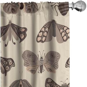 Ambesonne Boho Wings Curtains, Cottagecore Inspired Neutral Butterfly Pattern with Floral Ornaments, Window Treatments 2 Panel Set for Living Room Bedroom, Pair of – 28″ x 84″, Dark Sand Brown Taupe(Beige Dark Taupe Ecru)