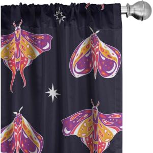 Ambesonne Boho Wings Curtains, Cottagecore Inspired Neutral Butterfly Pattern with Floral Ornaments, Window Treatments 2 Panel Set for Living Room Bedroom, Pair of – 28″ x 84″, Dark Sand Brown Taupe(Dark Indigo White Purple)