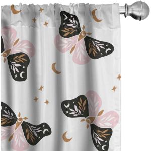 Ambesonne Boho Wings Curtains, Cottagecore Inspired Neutral Butterfly Pattern with Floral Ornaments, Window Treatments 2 Panel Set for Living Room Bedroom, Pair of – 28″ x 84″, Dark Sand Brown Taupe(Ivory Rose Dark Mustard)