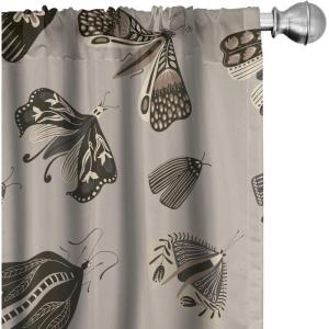 Ambesonne Boho Wings Curtains, Cottagecore Inspired Neutral Butterfly Pattern with Floral Ornaments, Window Treatments 2 Panel Set for Living Room Bedroom, Pair of – 28″ x 84″, Dark Sand Brown Taupe(Pale Tan Dark Taupe Ecru)