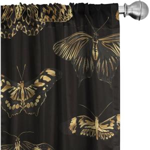 Ambesonne Boho Wings Curtains, Cottagecore Inspired Neutral Butterfly Pattern with Floral Ornaments, Window Treatments 2 Panel Set for Living Room Bedroom, Pair of – 28″ x 84″, Dark Sand Brown Taupe(Dark Brown Earth Yellow)