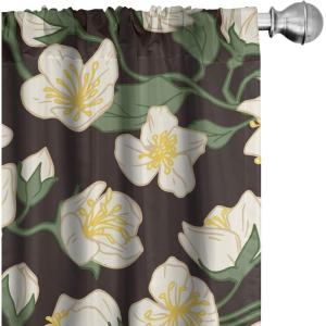 Ambesonne Boho Wings Curtains, Cottagecore Inspired Neutral Butterfly Pattern with Floral Ornaments, Window Treatments 2 Panel Set for Living Room Bedroom, Pair of – 28″ x 84″, Dark Sand Brown Taupe(Dark Cocoa Reseda Green)