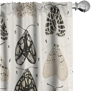 Ambesonne Boho Wings Curtains, Cottagecore Inspired Neutral Butterfly Pattern with Floral Ornaments, Window Treatments 2 Panel Set for Living Room Bedroom, Pair of – 28″ x 84″, Dark Sand Brown Taupe(Eggshell and Pale Khaki)