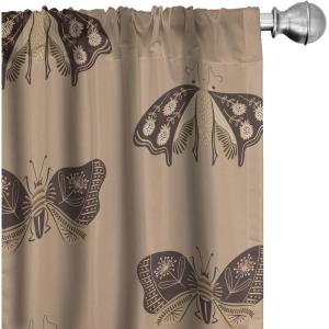 Ambesonne Boho Wings Curtains, Cottagecore Inspired Neutral Butterfly Pattern with Floral Ornaments, Window Treatments 2 Panel Set for Living Room Bedroom, Pair of – 28″ x 84″, Dark Sand Brown Taupe(Dark Sand Brown Taupe)