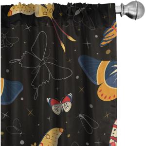 Ambesonne Boho Wings Curtains, Cottagecore Inspired Neutral Butterfly Pattern with Floral Ornaments, Window Treatments 2 Panel Set for Living Room Bedroom, Pair of – 28″ x 84″, Dark Sand Brown Taupe(Dark Taupe Apricot Cream)