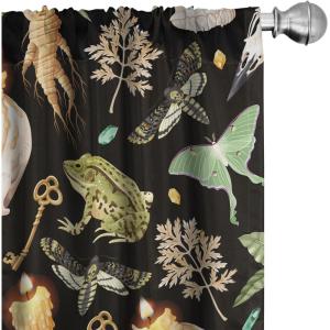 Ambesonne Boho Wings Curtains, Cottagecore Inspired Neutral Butterfly Pattern with Floral Ornaments, Window Treatments 2 Panel Set for Living Room Bedroom, Pair of – 28″ x 84″, Dark Sand Brown Taupe(Dark Green Reseda Green)