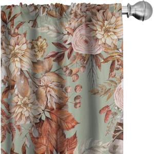 Ambesonne Boho Wings Curtains, Cottagecore Inspired Neutral Butterfly Pattern with Floral Ornaments, Window Treatments 2 Panel Set for Living Room Bedroom, Pair of – 28″ x 84″, Dark Sand Brown Taupe(Laurel Green Pale Caramel)