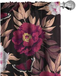 Ambesonne Boho Wings Curtains, Cottagecore Inspired Neutral Butterfly Pattern with Floral Ornaments, Window Treatments 2 Panel Set for Living Room Bedroom, Pair of – 28″ x 84″, Dark Sand Brown Taupe(Pale Peach Raspberry)