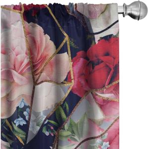 Ambesonne Delicate Roses Curtains, Neutral Vintage Floral Scene with Leafy Ornaments Romantic Print, Window Treatments 2 Panel Set for Living Room Bedroom, Pair of – 28″ x 63″, Pastel Pink Pale Grey(Dark Pink Pale Pink)