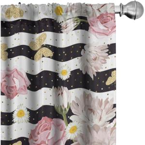 Ambesonne Delicate Roses Curtains, Neutral Vintage Floral Scene with Leafy Ornaments Romantic Print, Window Treatments 2 Panel Set for Living Room Bedroom, Pair of – 28″ x 63″, Pastel Pink Pale Grey(Pale Pink Pale Mustard)