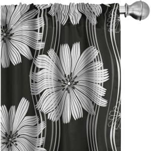Ambesonne Delicate Roses Curtains, Neutral Vintage Floral Scene with Leafy Ornaments Romantic Print, Window Treatments 2 Panel Set for Living Room Bedroom, Pair of – 28″ x 63″, Pastel Pink Pale Grey(Black Grey White)