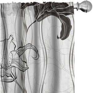 Ambesonne Delicate Roses Curtains, Neutral Vintage Floral Scene with Leafy Ornaments Romantic Print, Window Treatments 2 Panel Set for Living Room Bedroom, Pair of – 28″ x 63″, Pastel Pink Pale Grey(Coconut Charcoal Grey)