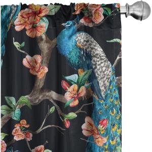Ambesonne Delicate Roses Curtains, Neutral Vintage Floral Scene with Leafy Ornaments Romantic Print, Window Treatments 2 Panel Set for Living Room Bedroom, Pair of – 28″ x 63″, Pastel Pink Pale Grey(Vermilion Sea Blue Teal)