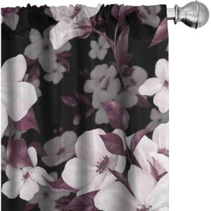 Ambesonne Delicate Roses Curtains, Neutral Vintage Floral Scene with Leafy Ornaments Romantic Print, Window Treatments 2 Panel Set for Living Room Bedroom, Pair of – 28″ x 63″, Pastel Pink Pale Grey(Pale Mauve Plum Pale Grey)