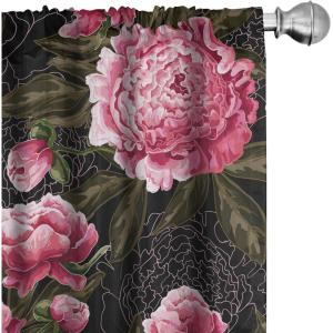 Ambesonne Delicate Roses Curtains, Neutral Vintage Floral Scene with Leafy Ornaments Romantic Print, Window Treatments 2 Panel Set for Living Room Bedroom, Pair of – 28″ x 63″, Pastel Pink Pale Grey(Hot Pink Olive Green)