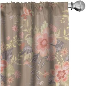 Ambesonne Delicate Roses Curtains, Retro Themed Garden Scene Flowers Vintage with Neutral Colors, Window Treatments 2 Panel Set for Living Room Bedroom, Pair of – 28″ x 63″, Pale Peach Pale Grey Dust(Pale Yellow Green Coral)