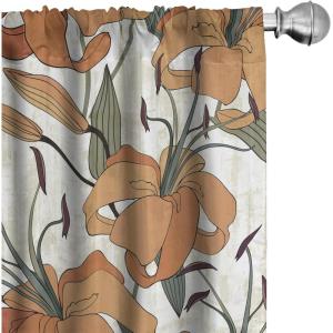 Ambesonne Delicate Roses Curtains, Retro Themed Garden Scene Flowers Vintage with Neutral Colors, Window Treatments 2 Panel Set for Living Room Bedroom, Pair of – 28″ x 63″, Pale Peach Pale Grey Dust(Dark Salmon Peacock Green)