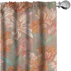 Ambesonne Delicate Roses Curtains, Retro Themed Garden Scene Flowers Vintage with Neutral Colors, Window Treatments 2 Panel Set for Living Room Bedroom, Pair of – 28″ x 63″, Pale Peach Pale Grey Dust(Apricot Pale Peach Blush)