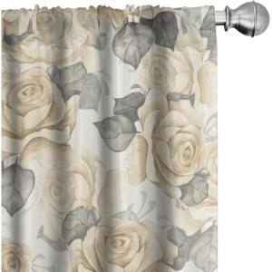 Ambesonne Delicate Roses Curtains, Retro Themed Garden Scene Flowers Vintage with Neutral Colors, Window Treatments 2 Panel Set for Living Room Bedroom, Pair of – 28″ x 63″, Pale Peach Pale Grey Dust(Pale Peach Pale Grey Dust)