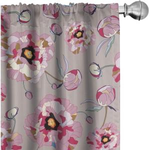 Ambesonne Delicate Roses Curtains, Retro Themed Garden Scene Flowers Vintage with Neutral Colors, Window Treatments 2 Panel Set for Living Room Bedroom, Pair of – 28″ x 63″, Pale Peach Pale Grey Dust(Lilac Raspberry Dust)