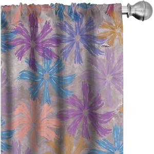 Ambesonne Delicate Roses Curtains, Retro Themed Garden Scene Flowers Vintage with Neutral Colors, Window Treatments 2 Panel Set for Living Room Bedroom, Pair of – 28″ x 63″, Pale Peach Pale Grey Dust(Violet Deep Sky Blue)