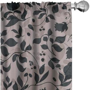 Ambesonne Delicate Roses Curtains, Retro Themed Garden Scene Flowers Vintage with Neutral Colors, Window Treatments 2 Panel Set for Living Room Bedroom, Pair of – 28″ x 63″, Pale Peach Pale Grey Dust(Pale Mauve Charcoal Grey)