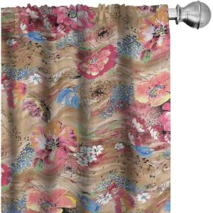 Ambesonne Delicate Roses Curtains, Retro Themed Garden Scene Flowers Vintage with Neutral Colors, Window Treatments 2 Panel Set for Living Room Bedroom, Pair of – 28″ x 63″, Pale Peach Pale Grey Dust(Warm Taupe Pastel Pink)