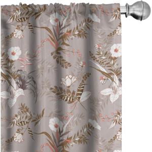 Ambesonne Exotic Boho Curtains, Simple Design Modern Linear Flamingo Pattern with Leaves Neutral Art, Window Treatments 2 Panel Set for Living Room Bedroom, Pair of – 28″ x 63″, Pale Azure Blue Coral(Green Brown White Coral)