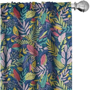 Ambesonne Exotic Boho Curtains, Simple Design Modern Linear Flamingo Pattern with Leaves Neutral Art, Window Treatments 2 Panel Set for Living Room Bedroom, Pair of – 28″ x 63″, Pale Azure Blue Coral(Pale Green Rose Coral)