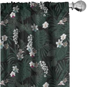 Ambesonne Exotic Boho Curtains, Simple Design Modern Linear Flamingo Pattern with Leaves Neutral Art, Window Treatments 2 Panel Set for Living Room Bedroom, Pair of – 28″ x 63″, Pale Azure Blue Coral(Off White Forest Green)