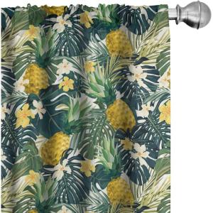 Ambesonne Exotic Boho Curtains, Simple Design Modern Linear Flamingo Pattern with Leaves Neutral Art, Window Treatments 2 Panel Set for Living Room Bedroom, Pair of – 28″ x 63″, Pale Azure Blue Coral(Reseda Green and Hunter Green)