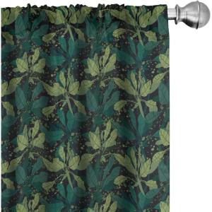 Ambesonne Exotic Boho Curtains, Simple Design Modern Linear Flamingo Pattern with Leaves Neutral Art, Window Treatments 2 Panel Set for Living Room Bedroom, Pair of – 28″ x 63″, Pale Azure Blue Coral(Fern Green and Jade Green)