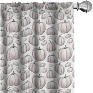 Ambesonne Fall Pumpkin Curtains, Neutral Color Schemes Pale Fruit of Autumn Season Repetitive Pattern, Window Treatments 2 Panel Set for Living Room Bedroom, Pair of – 28″ x 63″, White and Pale Tan(White and Pale Tan)