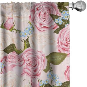 Ambesonne Floral Curtains, Fashion Design Garden Artwork of Repetitive Red Peony Flowers Neutral, Window Treatments 2 Panel Set for Living Room Bedroom, Pair of – 28″ x 84″, Dark Coral Pale Caramel(Sage Green and Dark Coral)