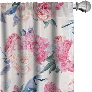 Ambesonne Floral Curtains, Fashion Design Garden Artwork of Repetitive Red Peony Flowers Neutral, Window Treatments 2 Panel Set for Living Room Bedroom, Pair of – 28″ x 84″, Dark Coral Pale Caramel(Lavender Blue and Pink)