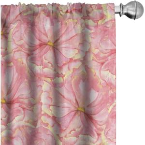 Ambesonne Floral Curtains, Fashion Design Garden Artwork of Repetitive Red Peony Flowers Neutral, Window Treatments 2 Panel Set for Living Room Bedroom, Pair of – 28″ x 84″, Dark Coral Pale Caramel(Pale Rose Pale Yellow Tan)