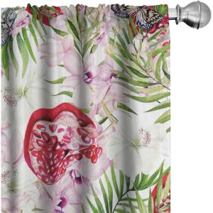 Ambesonne Floral Curtains, Fashion Design Garden Artwork of Repetitive Red Peony Flowers Neutral, Window Treatments 2 Panel Set for Living Room Bedroom, Pair of – 28″ x 84″, Dark Coral Pale Caramel(Evergreen Dark Pink)